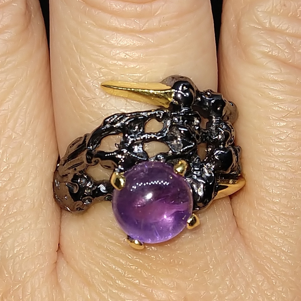 Cool natural amethyst sterling claw artistic ring - Picture 4 of 8